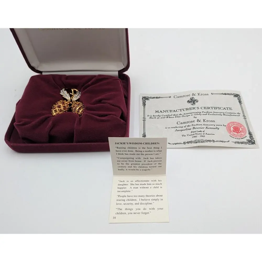 VTG Camrose & Kross Jacqueline Kennedy Swarovski Crystal Berry Pin Brooch w/ COA